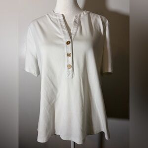 Michael Kors White Short Sleeve Top with Gold Buttons